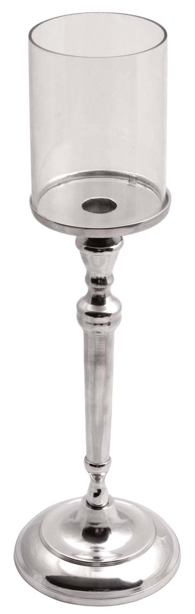 15” Tall Candle-Holder in Aluminum & Glass – Victorian-Look Home Décor / Thoughtful Gifts